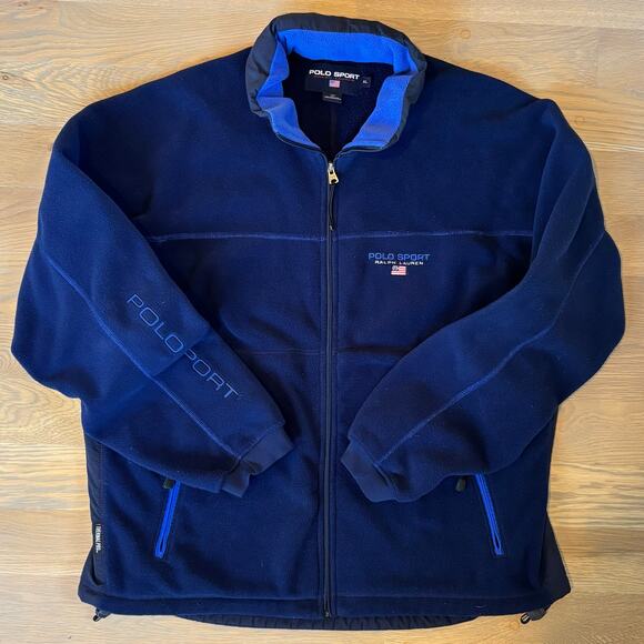 VTG 90s Ralph Lauren Polo Sport Fleece Jacket Thermal Pro Blue Men’s Size XL - Picture 2 of 8